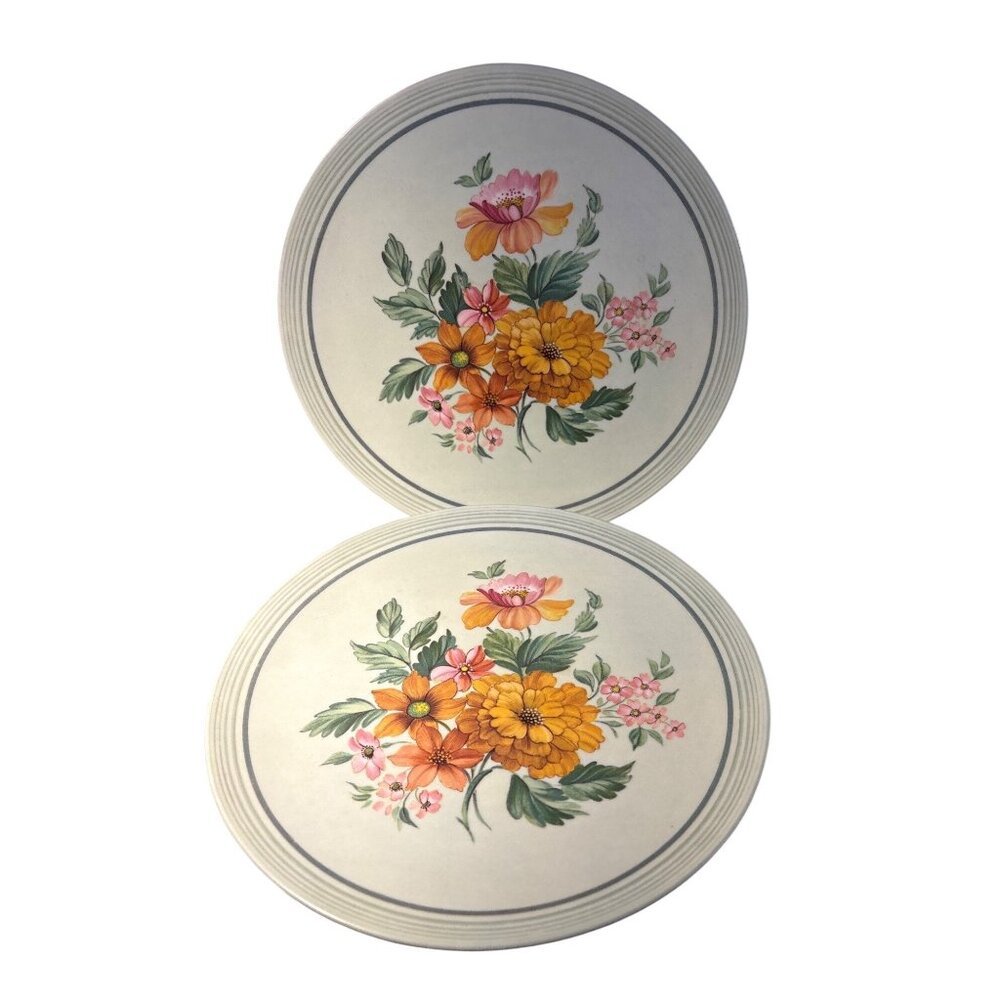 Melcinsa Melamine Plates Mexico Floral Round Plastic Set Of 2 Vintage 9.75"